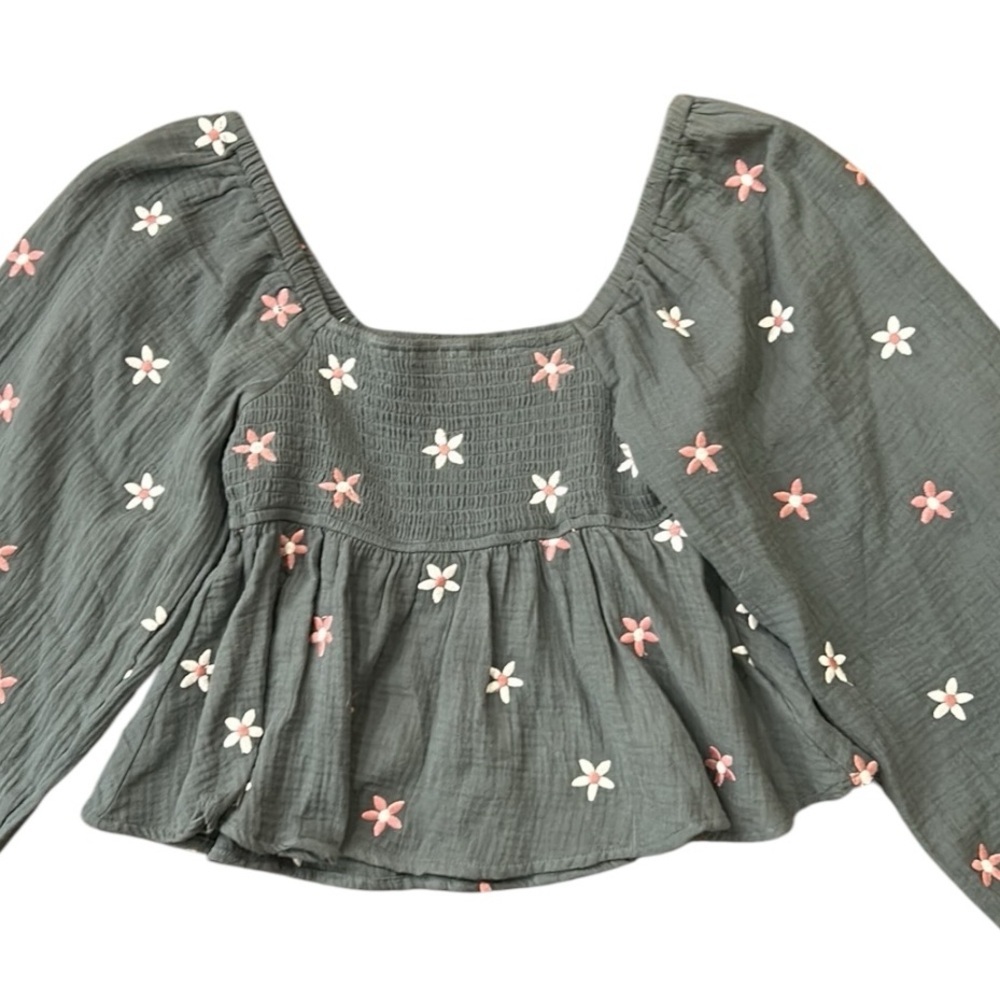 Altar’d State Olivia Embroidered Babydoll Top Green Women’s Size Small - Picture 8 of 13